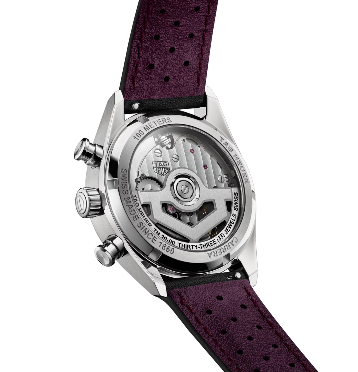 TGHR Carrera Chronograph Watch with Black Leather Strap