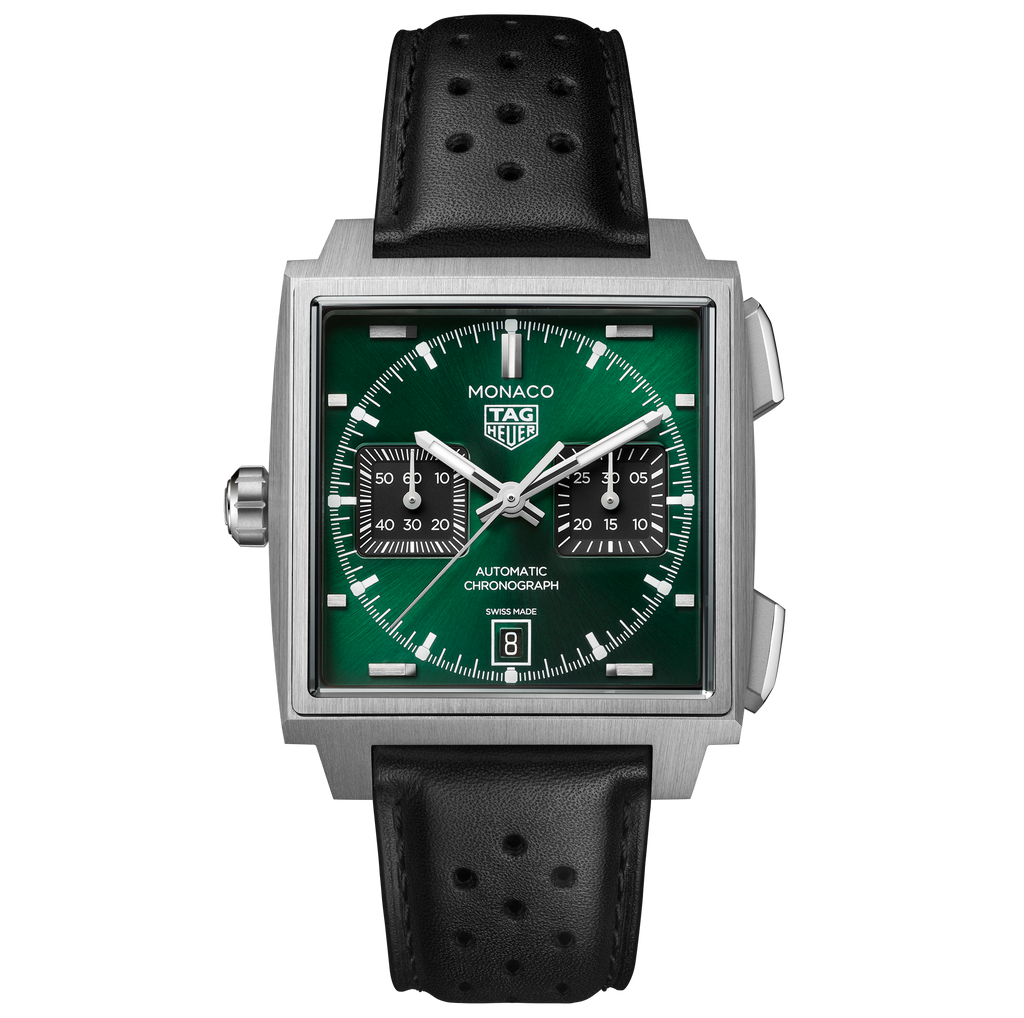 TGHR Monaco Chronograph Watch with Sunray Brushed Green Dial