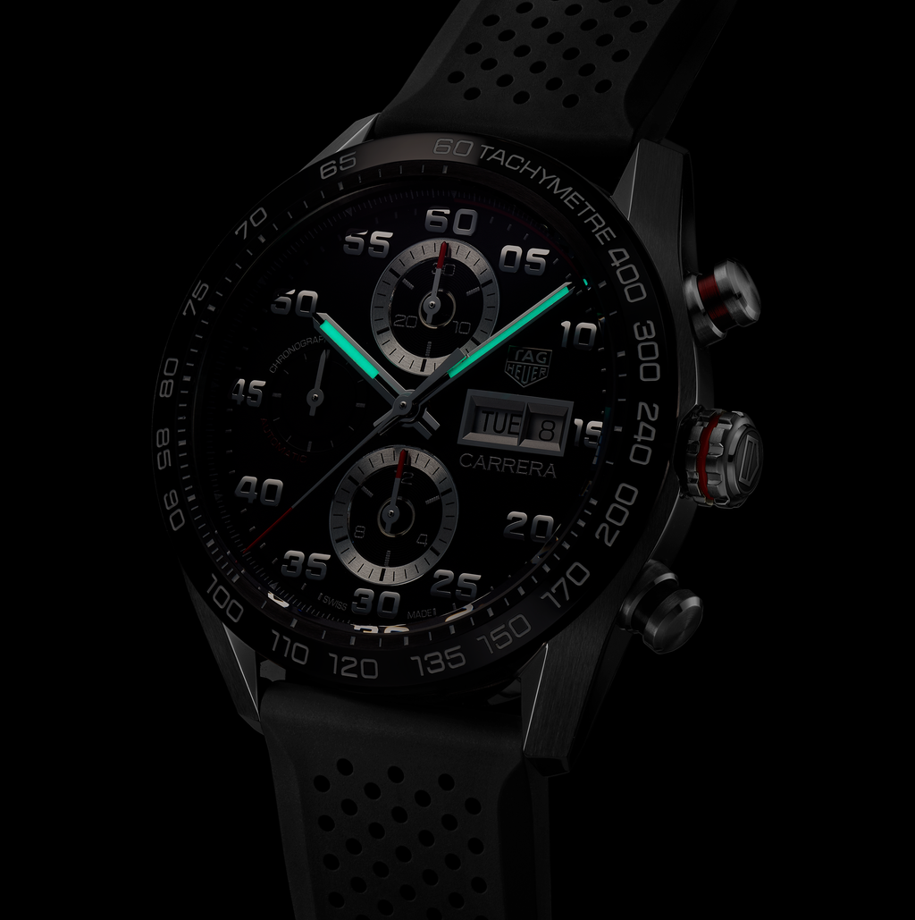 TGHR Carrera Chronograph Watch with Black Rubber Strap