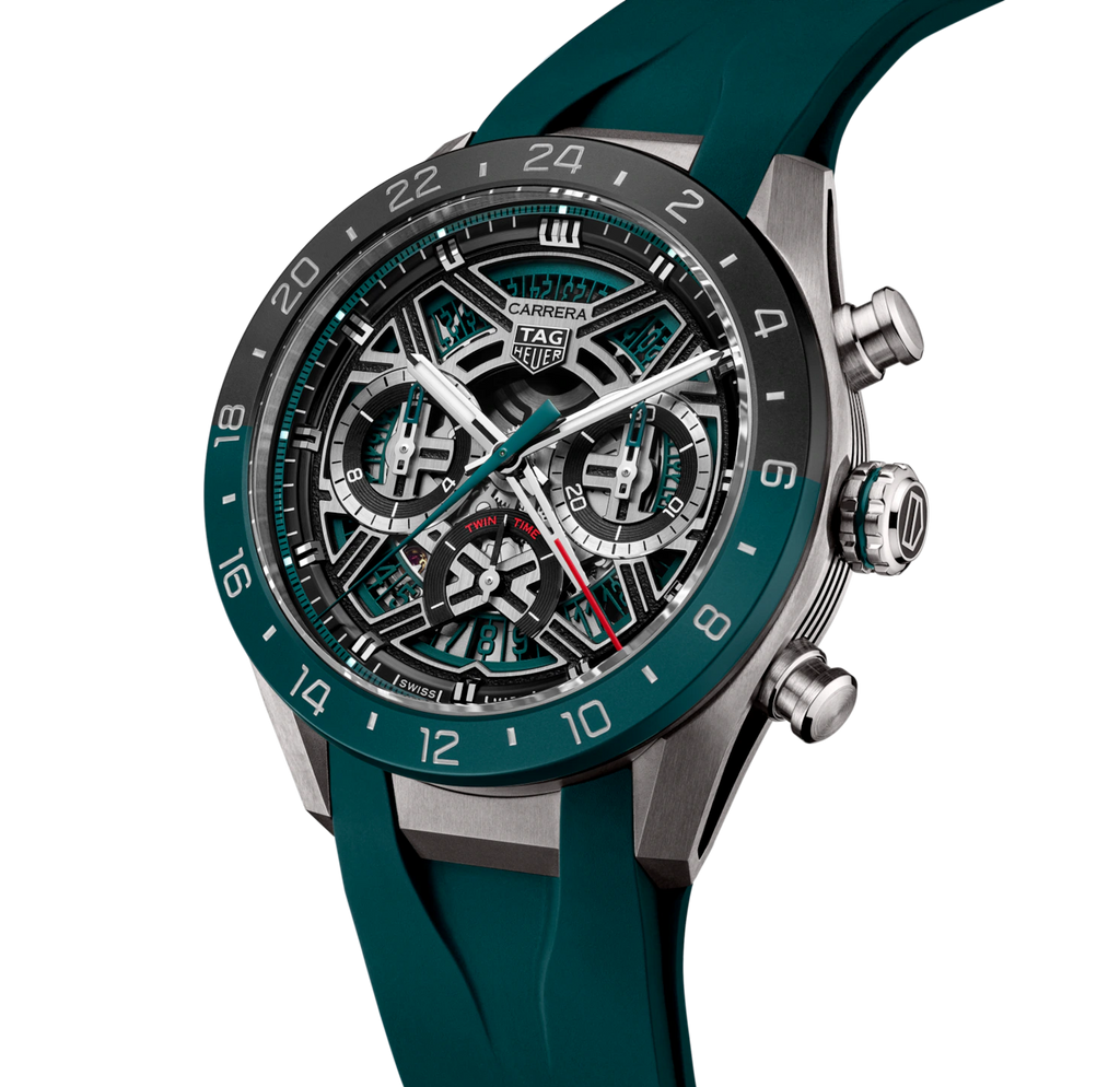 TGHR Carrera Chronograph Extreme Sport Twin-Time Watch with Green Rubber Strap
