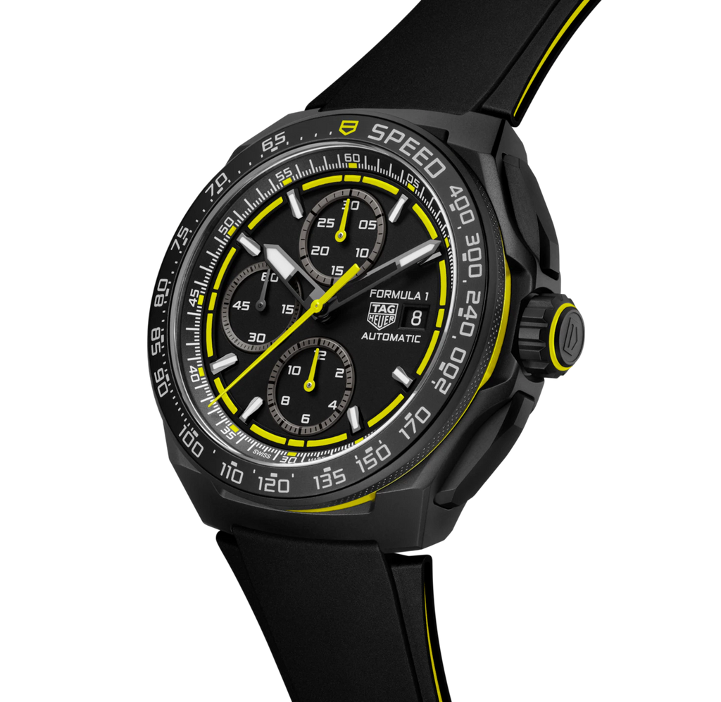TGHR Formula 1 Chronograph Watch with Black and Yellow Rubber Strap