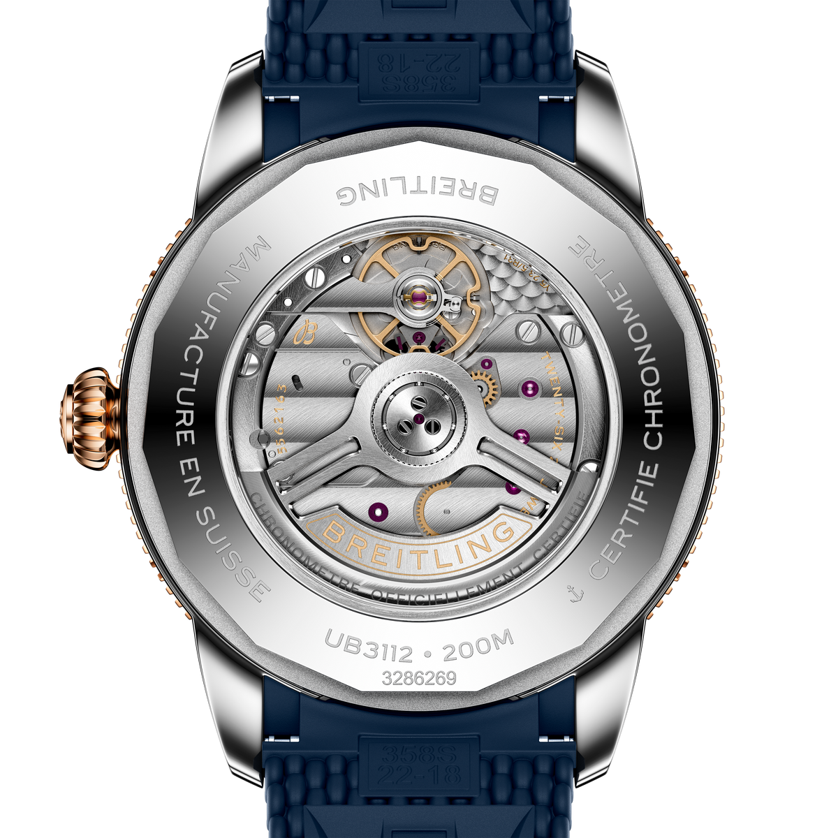 BRT Superocean Heritage B31 Automatic 44 Watch with Blue Mesh Rubber Strap