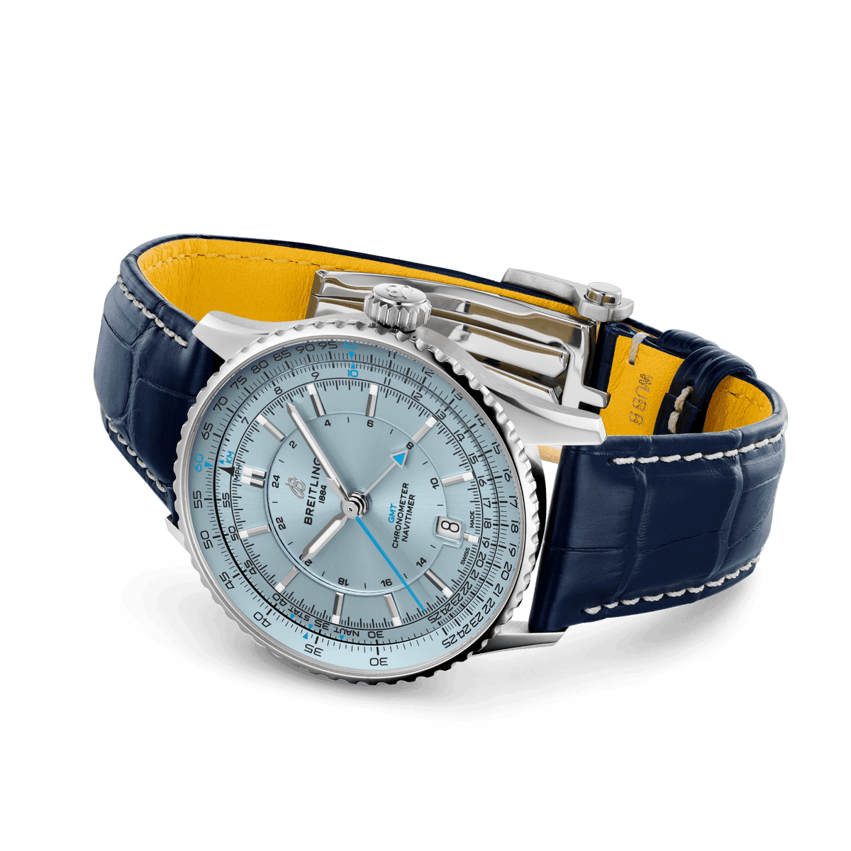 BRT Navitimer Automatic GMT 41 Watch with Navy Leather Strap